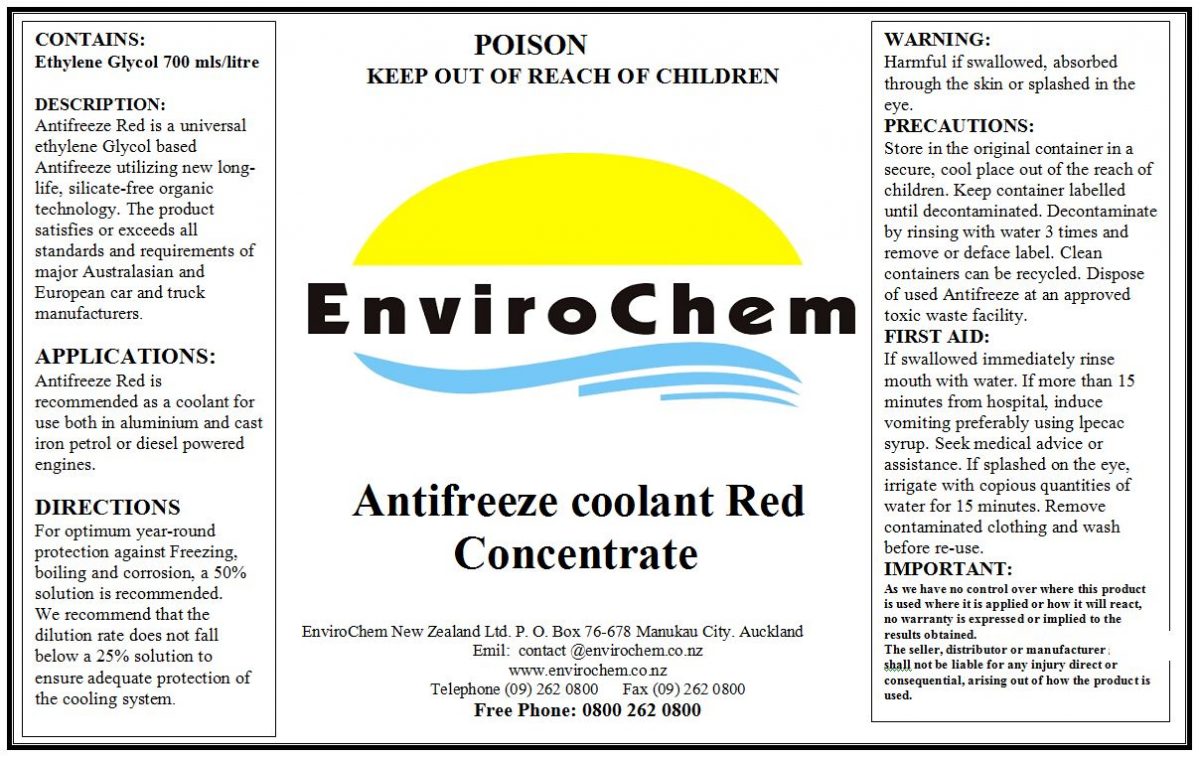 Antifreeze coolant Red Concentrate EnviroChem NZ Ltd
